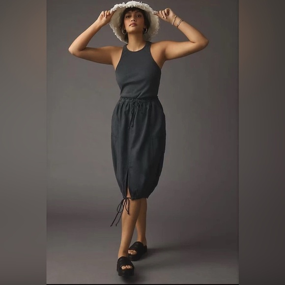 NWT Daily Practice Anthropologie Be Bold Racerback Twofer Midi Dress Dark Gray S - Picture 2 of 8
